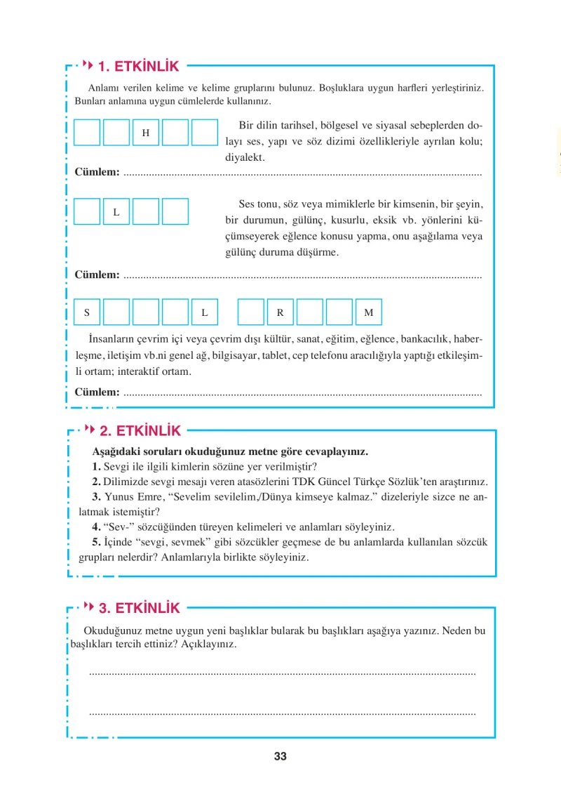 8. Sınıf Türkçe Ders Kitabı Cevapları Hecce Yayınları Sayfa 33