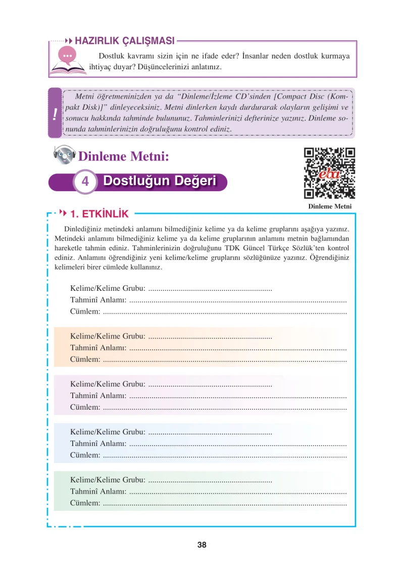 8. Sınıf Türkçe Ders Kitabı Cevapları Hecce Yayınları Sayfa 38