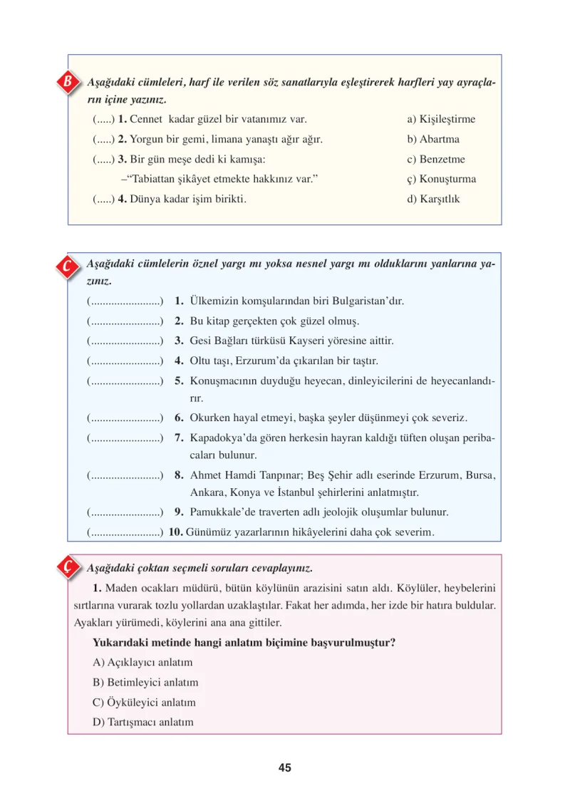 8. Sınıf Türkçe Ders Kitabı Cevapları Hecce Yayınları Sayfa 45