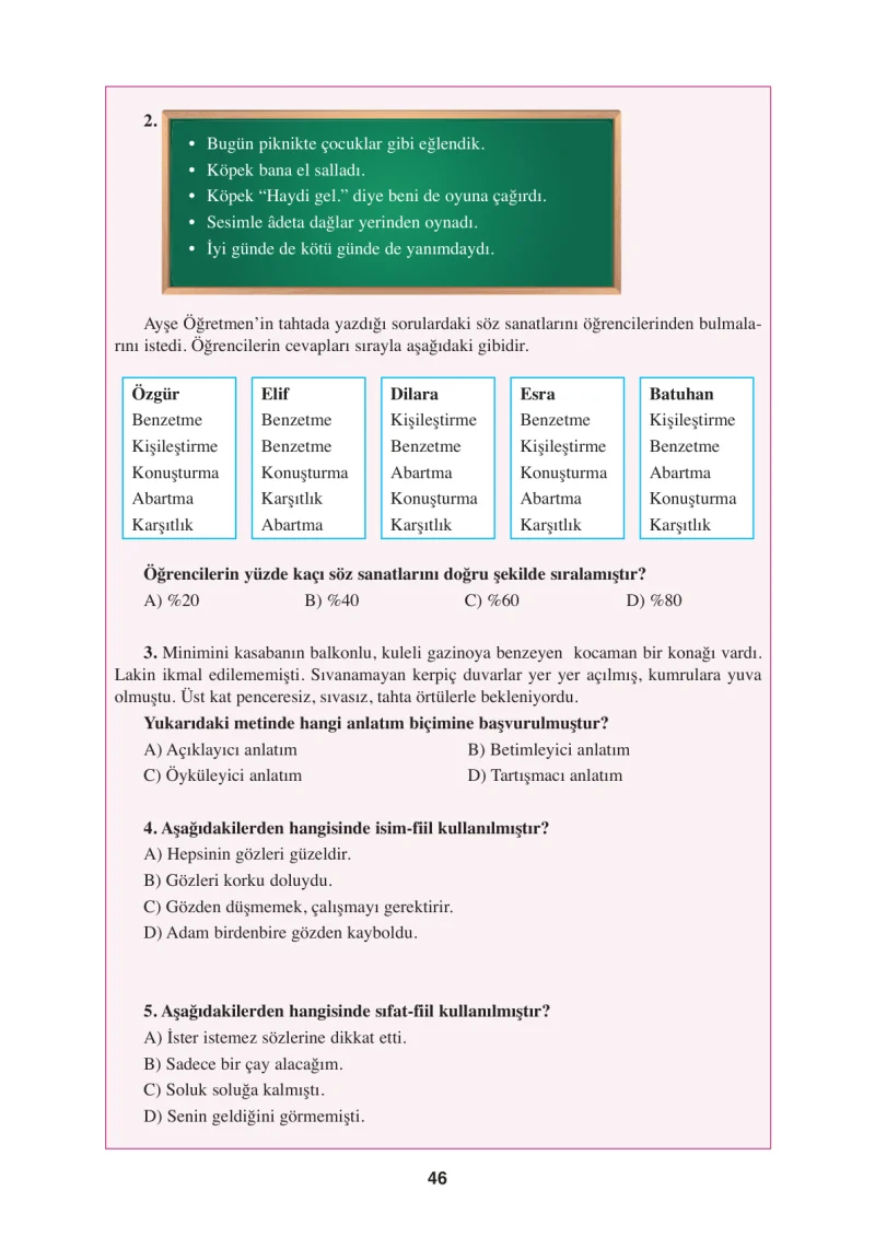 8. Sınıf Türkçe Ders Kitabı Cevapları Hecce Yayınları Sayfa 46
