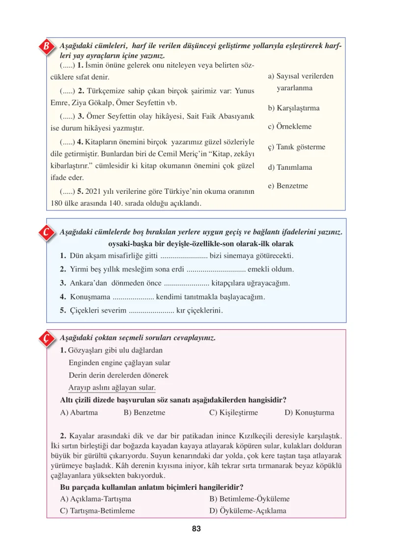 8. Sınıf Türkçe Ders Kitabı Cevapları Hecce Yayınları Sayfa 83