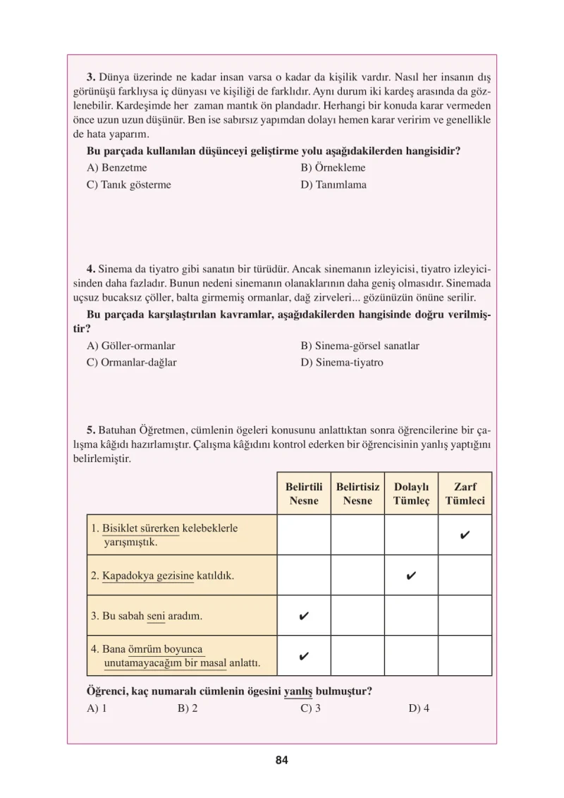 8. Sınıf Türkçe Ders Kitabı Cevapları Hecce Yayınları Sayfa 84