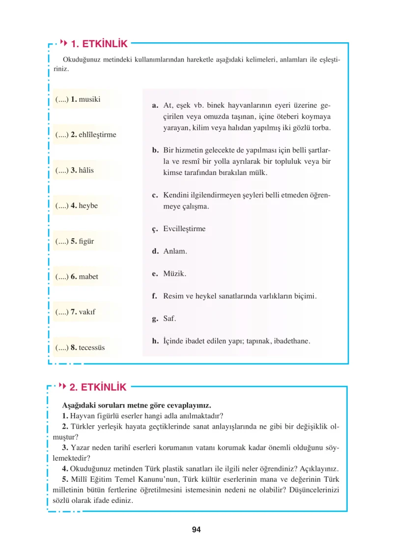 8. Sınıf Türkçe Ders Kitabı Cevapları Hecce Yayınları Sayfa 94