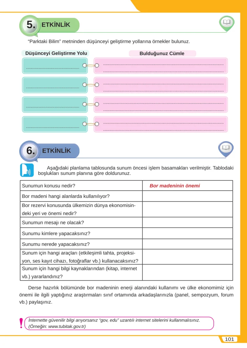 8. Sınıf Türkçe Ders Kitabı Cevapları Meb Yayınları Sayfa 101