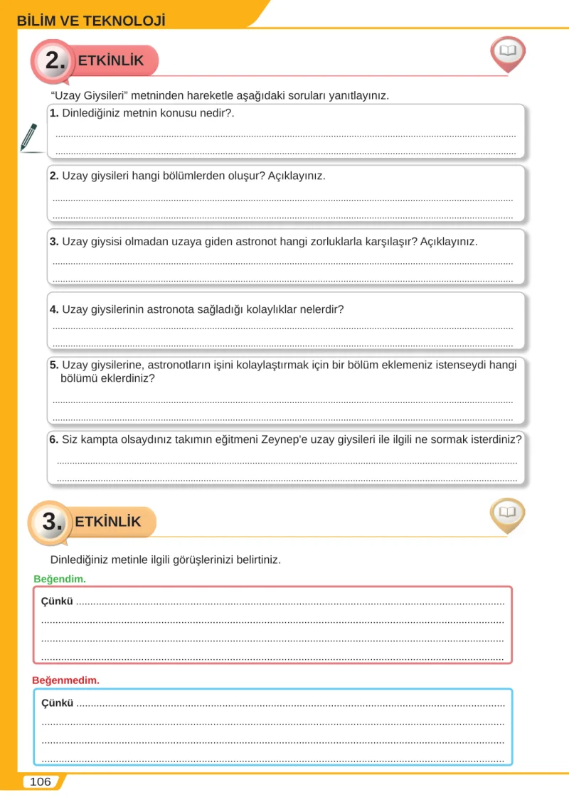 8. Sınıf Türkçe Ders Kitabı Cevapları Meb Yayınları Sayfa 106