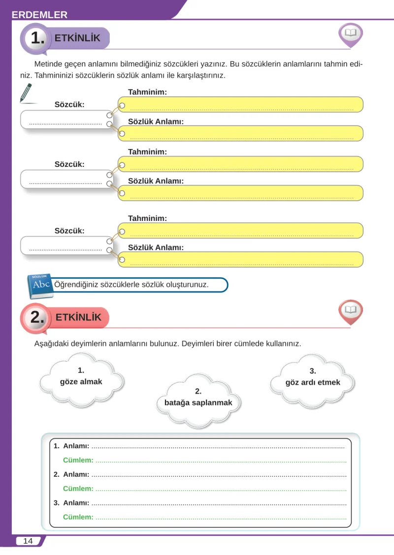 8. Sınıf Türkçe Ders Kitabı Cevapları Meb Yayınları Sayfa 14