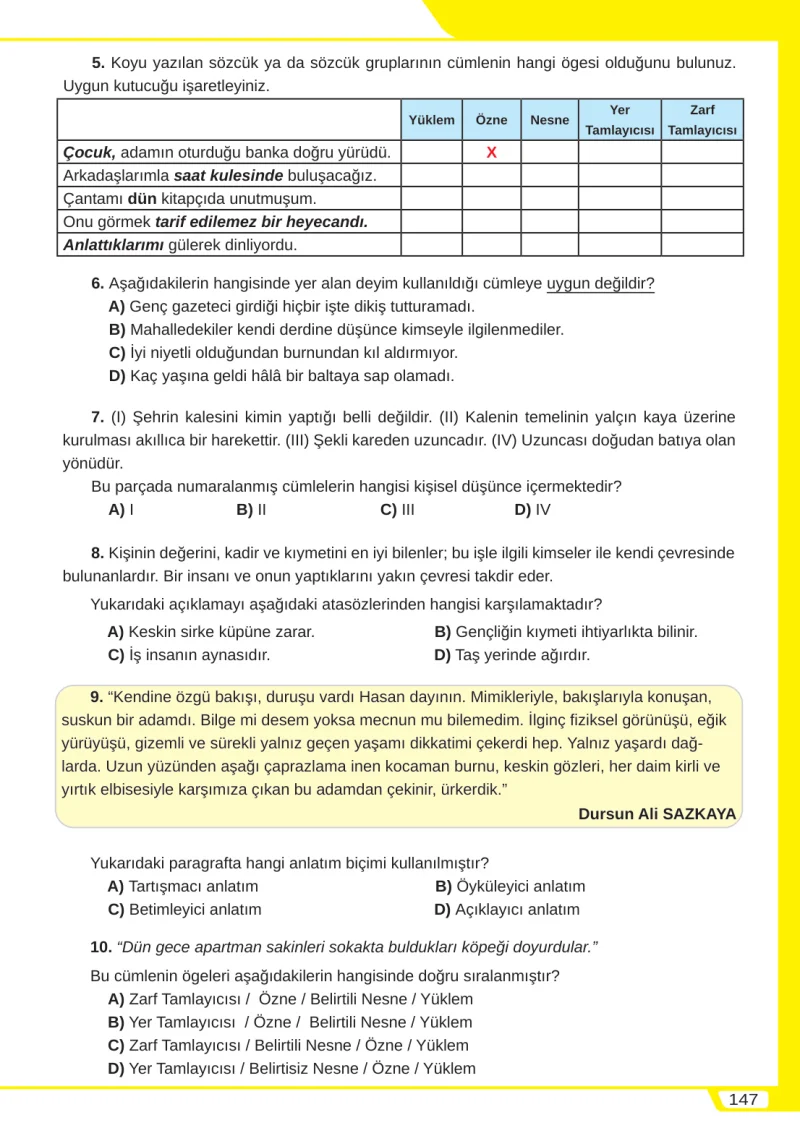8. Sınıf Türkçe Ders Kitabı Cevapları Meb Yayınları Sayfa 147