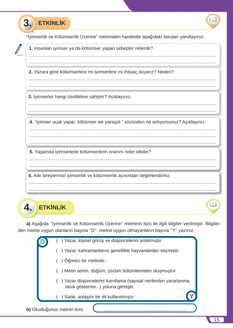 8. Sınıf Türkçe Ders Kitabı Cevapları Meb Yayınları Sayfa 15