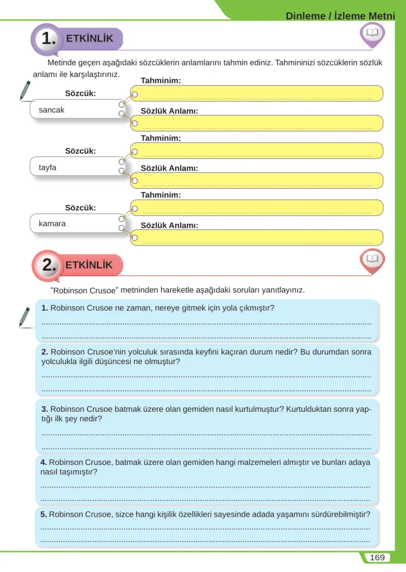 8. Sınıf Türkçe Ders Kitabı Cevapları Meb Yayınları Sayfa 169