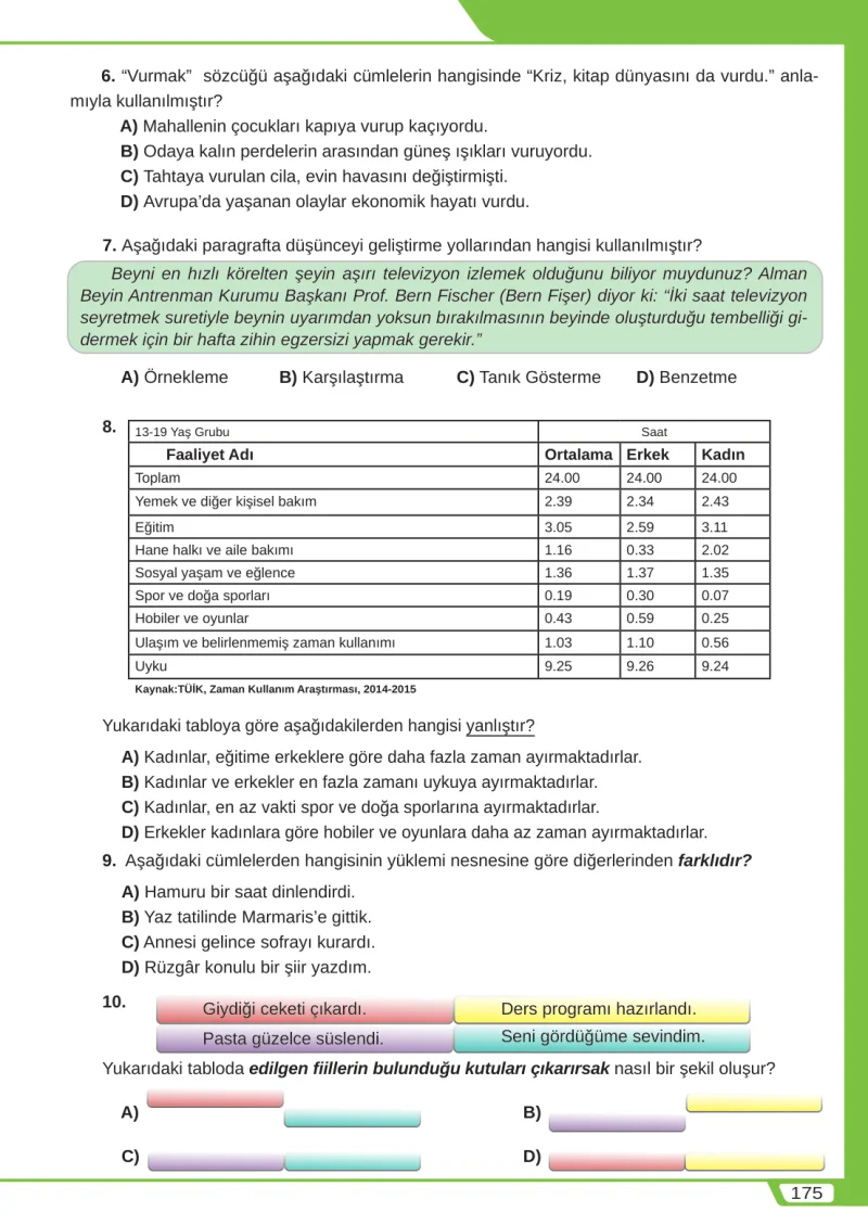 8. Sınıf Türkçe Ders Kitabı Cevapları Meb Yayınları Sayfa 175