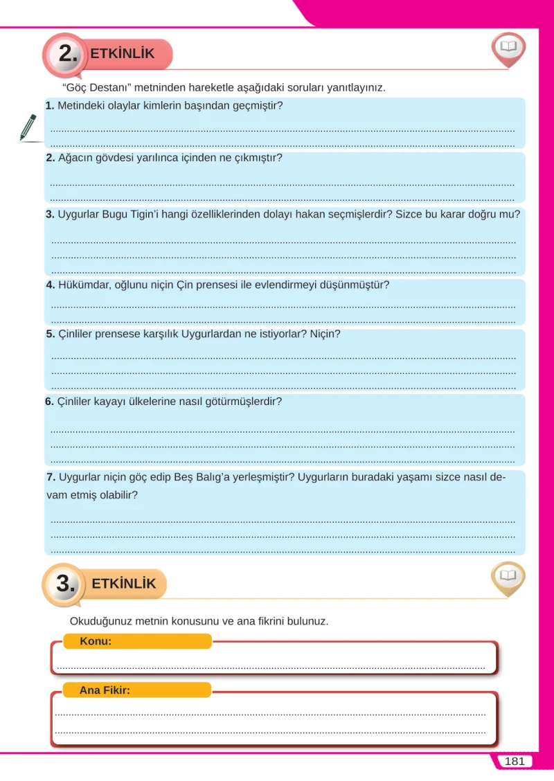 8. Sınıf Türkçe Ders Kitabı Cevapları Meb Yayınları Sayfa 181