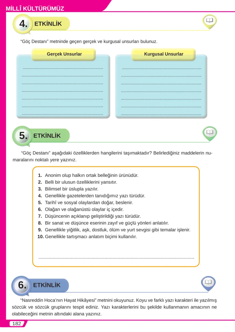 8. Sınıf Türkçe Ders Kitabı Cevapları Meb Yayınları Sayfa 182