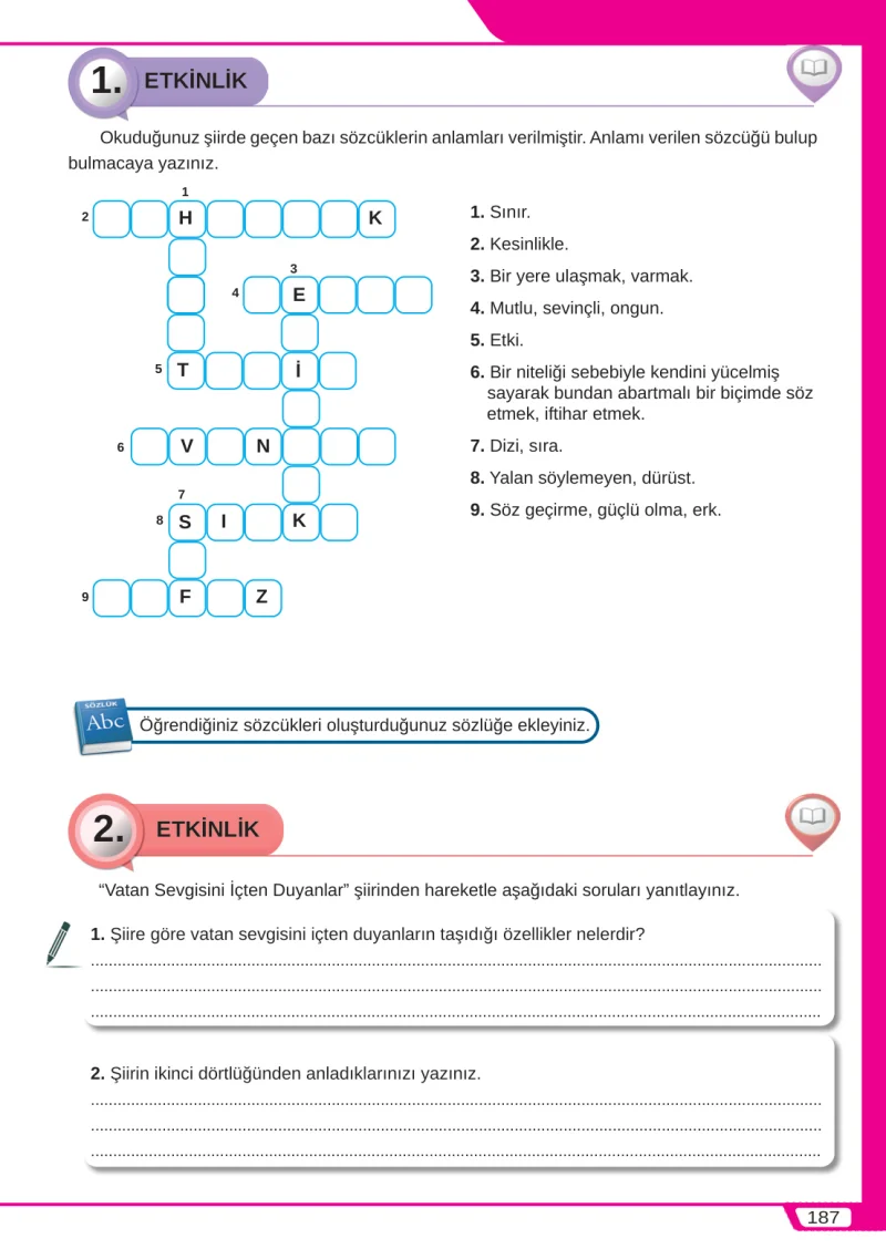 8. Sınıf Türkçe Ders Kitabı Cevapları Meb Yayınları Sayfa 187