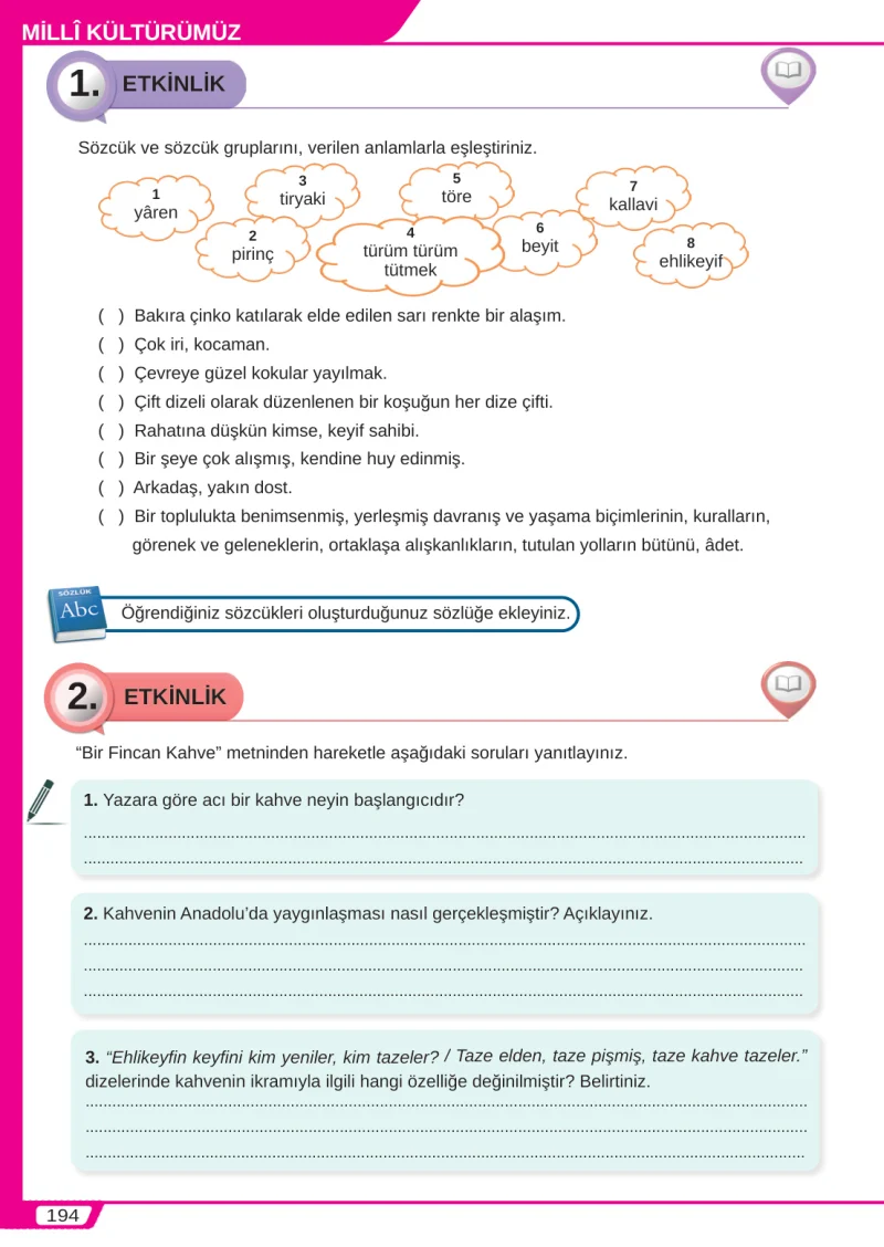 8. Sınıf Türkçe Ders Kitabı Cevapları Meb Yayınları Sayfa 194
