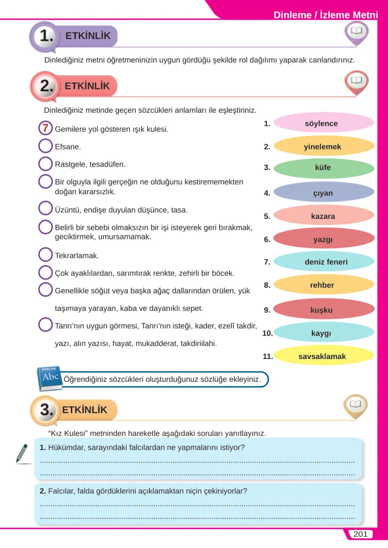 8. Sınıf Türkçe Ders Kitabı Cevapları Meb Yayınları Sayfa 201