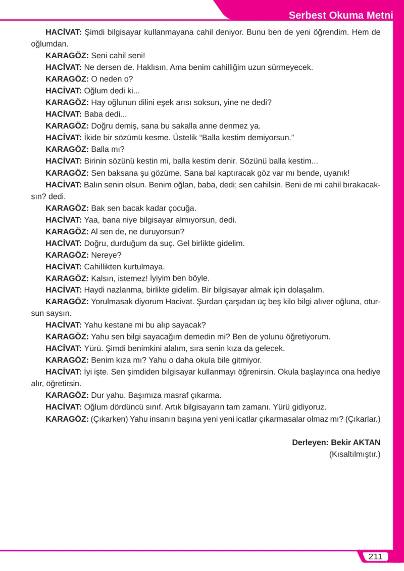 8. Sınıf Türkçe Ders Kitabı Cevapları Meb Yayınları Sayfa 211