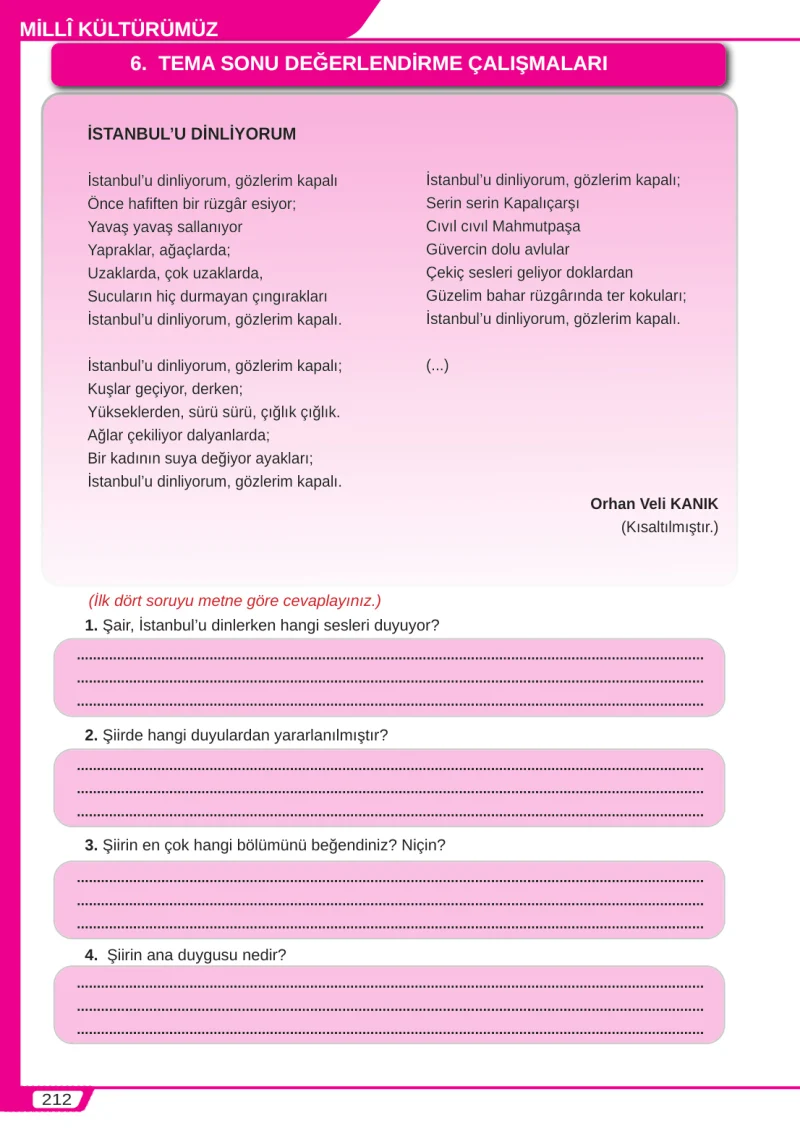 8. Sınıf Türkçe Ders Kitabı Cevapları Meb Yayınları Sayfa 212