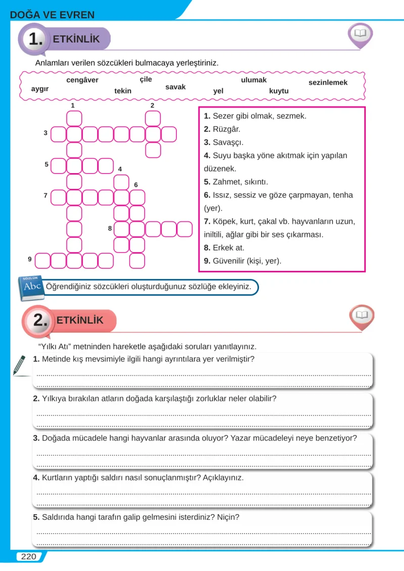 8. Sınıf Türkçe Ders Kitabı Cevapları Meb Yayınları Sayfa 220