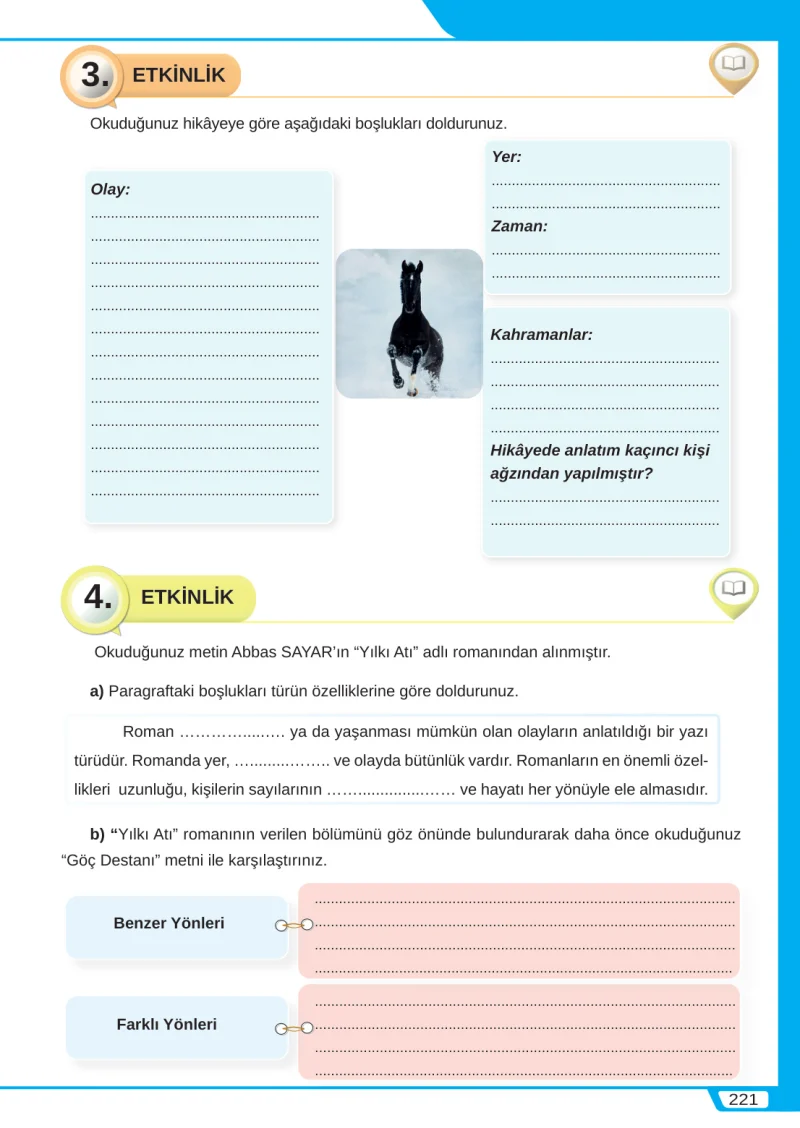 8. Sınıf Türkçe Ders Kitabı Cevapları Meb Yayınları Sayfa 221