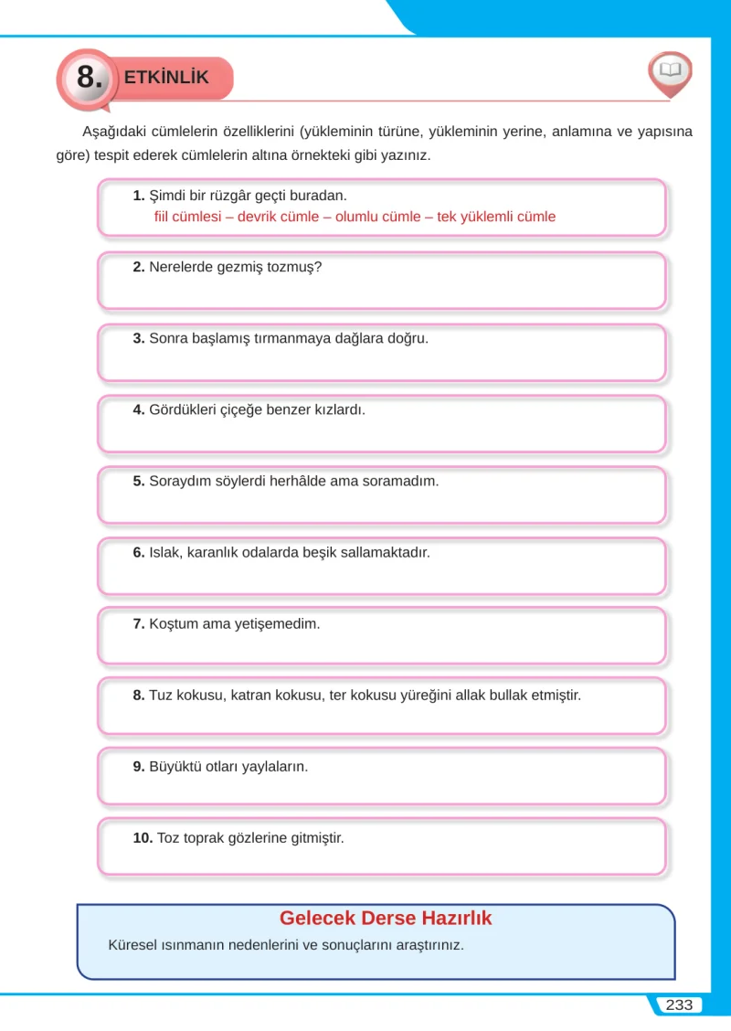 8. Sınıf Türkçe Ders Kitabı Cevapları Meb Yayınları Sayfa 233