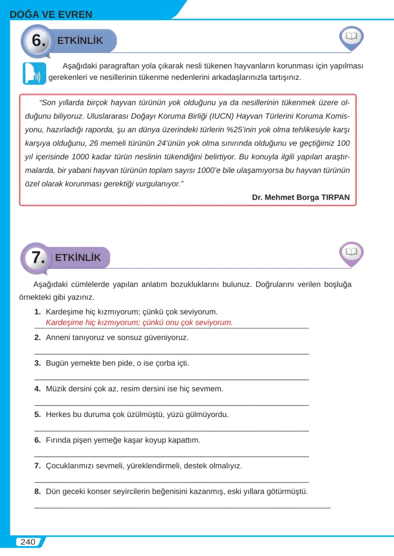 8. Sınıf Türkçe Ders Kitabı Cevapları Meb Yayınları Sayfa 240