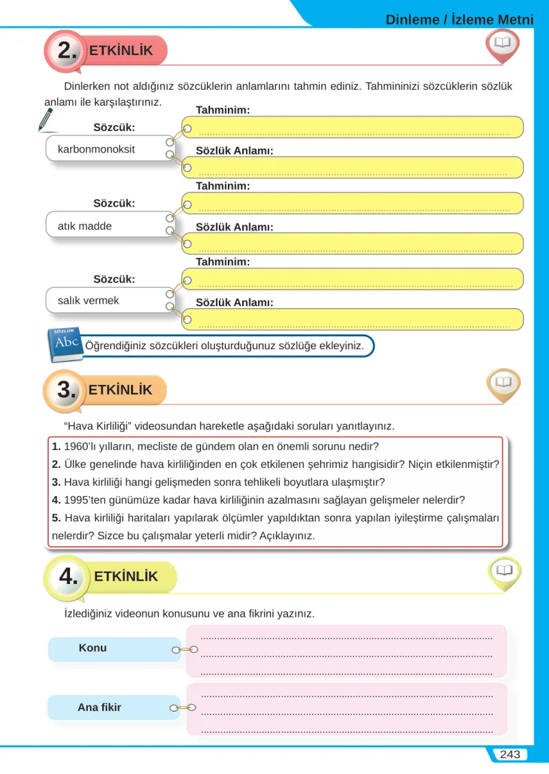 8. Sınıf Türkçe Ders Kitabı Cevapları Meb Yayınları Sayfa 243