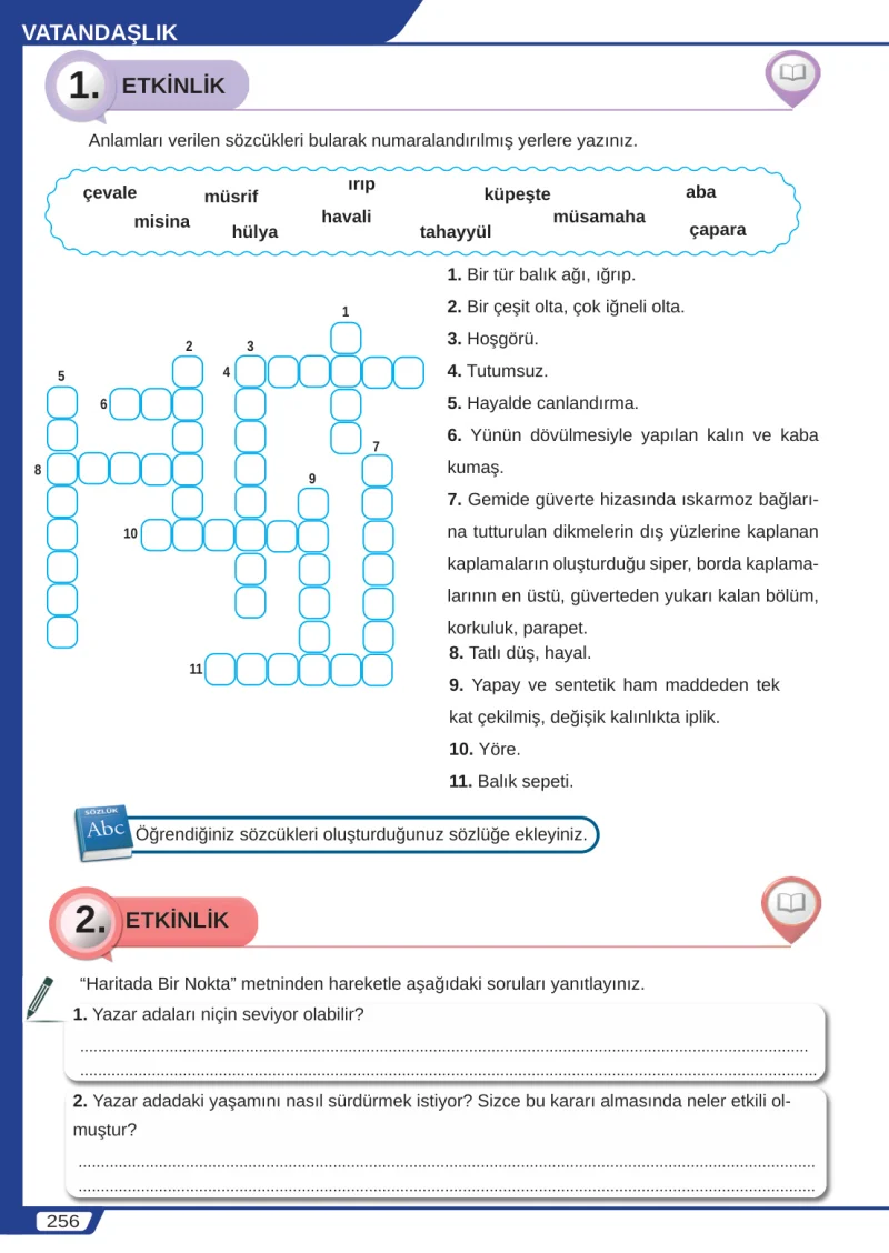8. Sınıf Türkçe Ders Kitabı Cevapları Meb Yayınları Sayfa 256