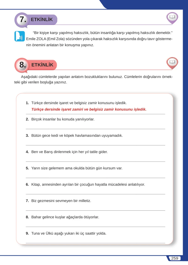 8. Sınıf Türkçe Ders Kitabı Cevapları Meb Yayınları Sayfa 259