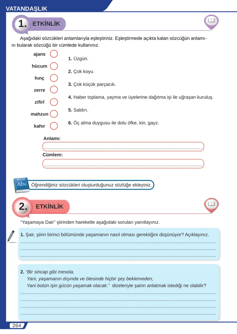 8. Sınıf Türkçe Ders Kitabı Cevapları Meb Yayınları Sayfa 264
