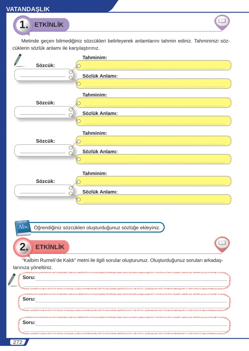 8. Sınıf Türkçe Ders Kitabı Cevapları Meb Yayınları Sayfa 272
