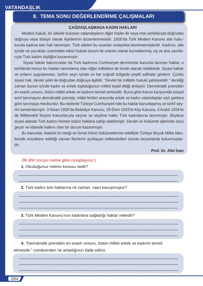 8. Sınıf Türkçe Ders Kitabı Cevapları Meb Yayınları Sayfa 284