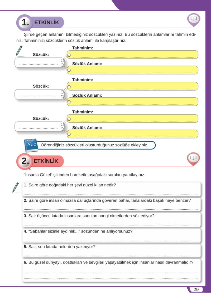 8. Sınıf Türkçe Ders Kitabı Cevapları Meb Yayınları Sayfa 29