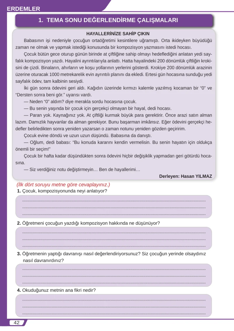 8. Sınıf Türkçe Ders Kitabı Cevapları Meb Yayınları Sayfa 42