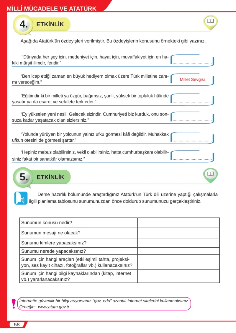 8. Sınıf Türkçe Ders Kitabı Cevapları Meb Yayınları Sayfa 58
