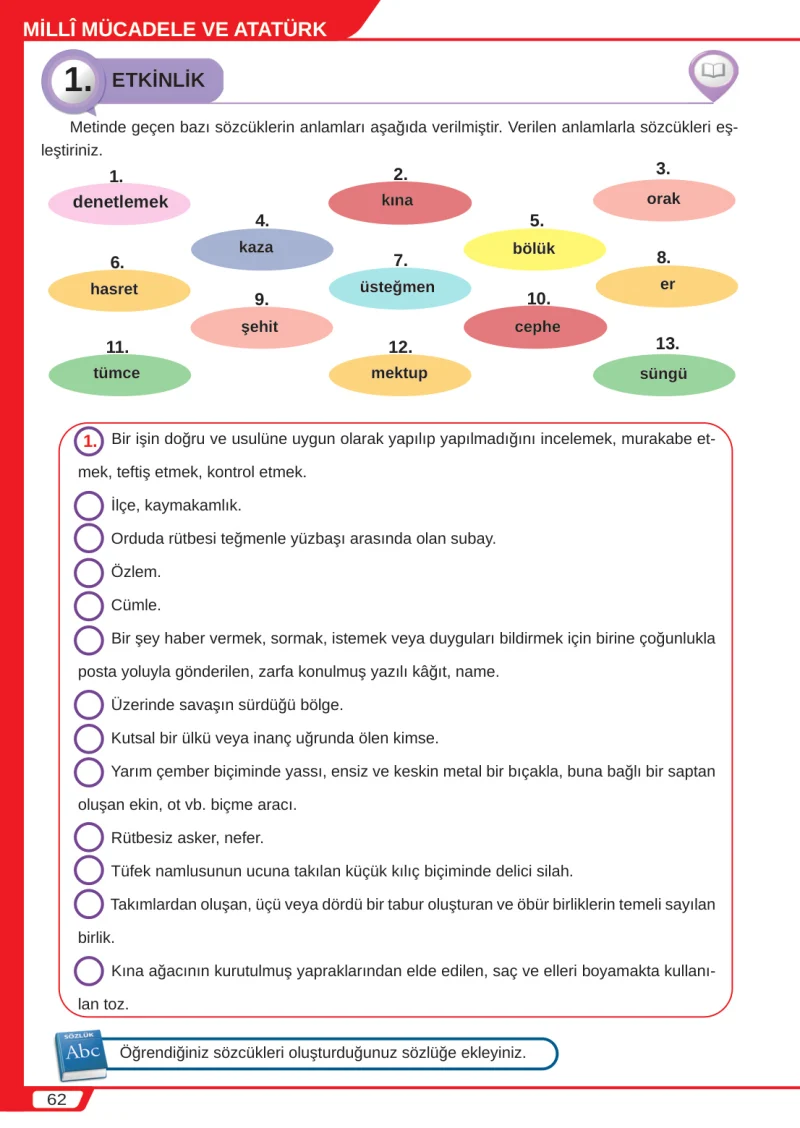 8. Sınıf Türkçe Ders Kitabı Cevapları Meb Yayınları Sayfa 62