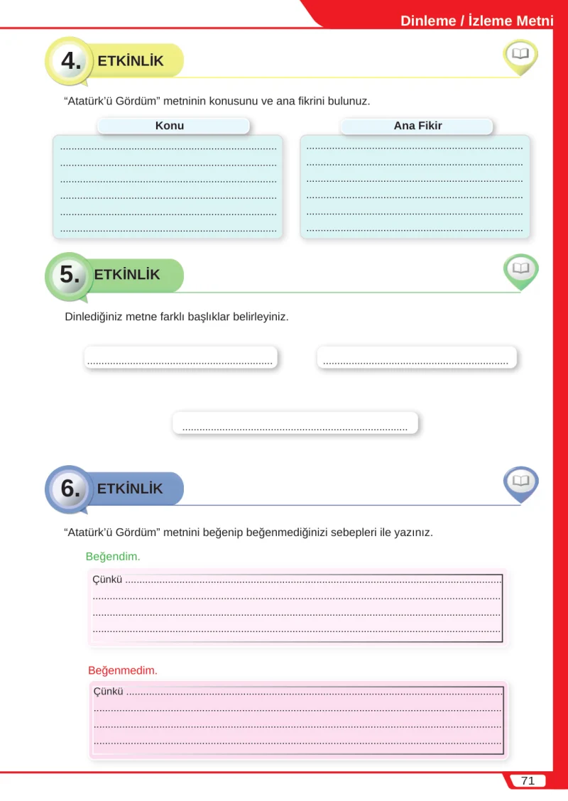 8. Sınıf Türkçe Ders Kitabı Cevapları Meb Yayınları Sayfa 71