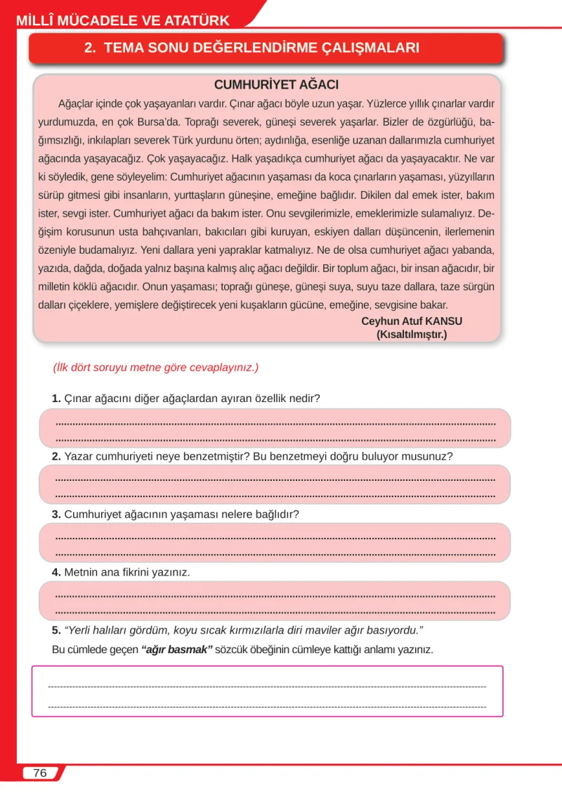 8. Sınıf Türkçe Ders Kitabı Cevapları Meb Yayınları Sayfa 76