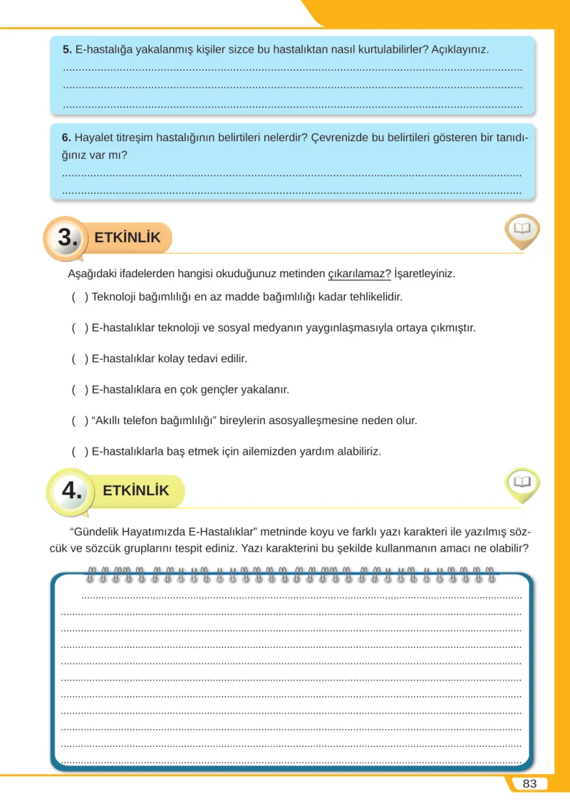 8. Sınıf Türkçe Ders Kitabı Cevapları Meb Yayınları Sayfa 83