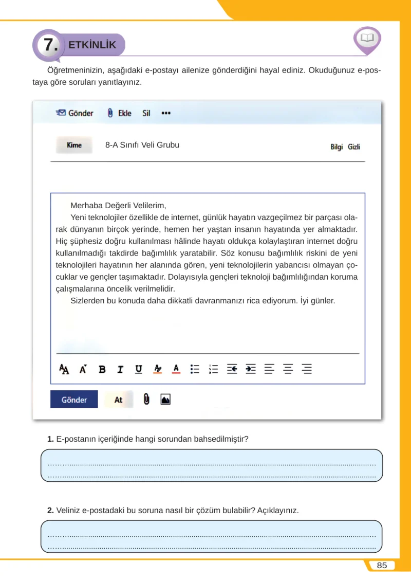 8. Sınıf Türkçe Ders Kitabı Cevapları Meb Yayınları Sayfa 85