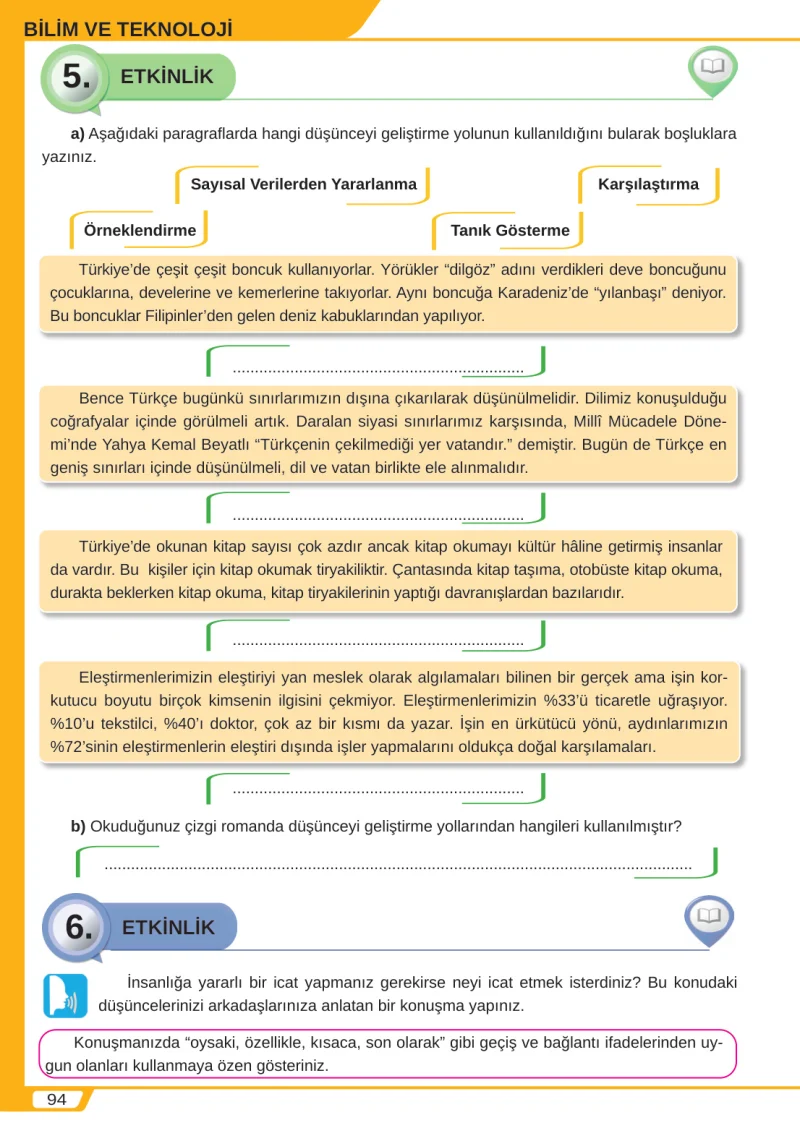 8. Sınıf Türkçe Ders Kitabı Cevapları Meb Yayınları Sayfa 94
