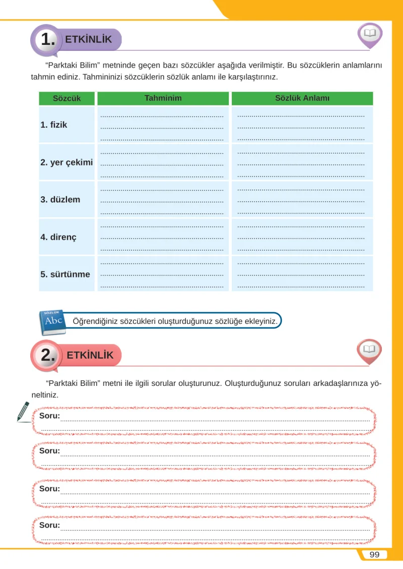 8. Sınıf Türkçe Ders Kitabı Cevapları Meb Yayınları Sayfa 99