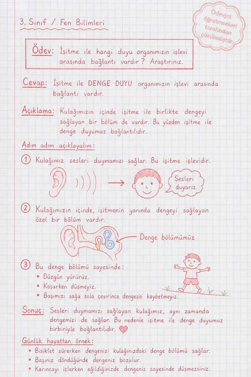 İşitme ile hangi duyu organımızın işlevi arasında bağlantı vardır? Araştırınız — çözüm