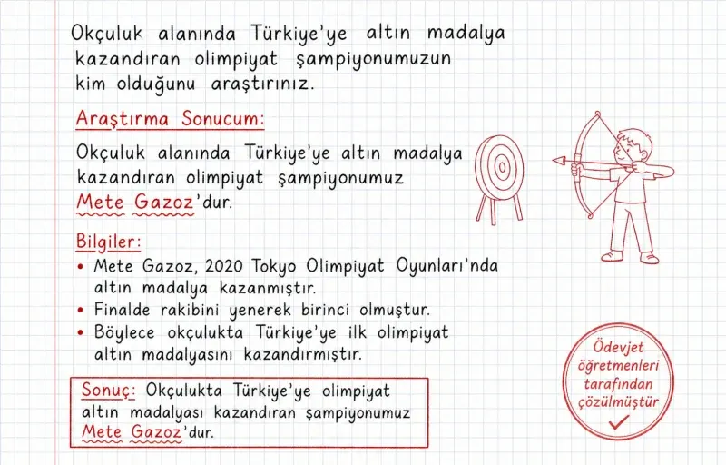 Okçuluk alanında Türkiye’ye altın madalya kazandıran olimpiyat şampiyonumuzun kim olduğunu araştırınız — çözüm