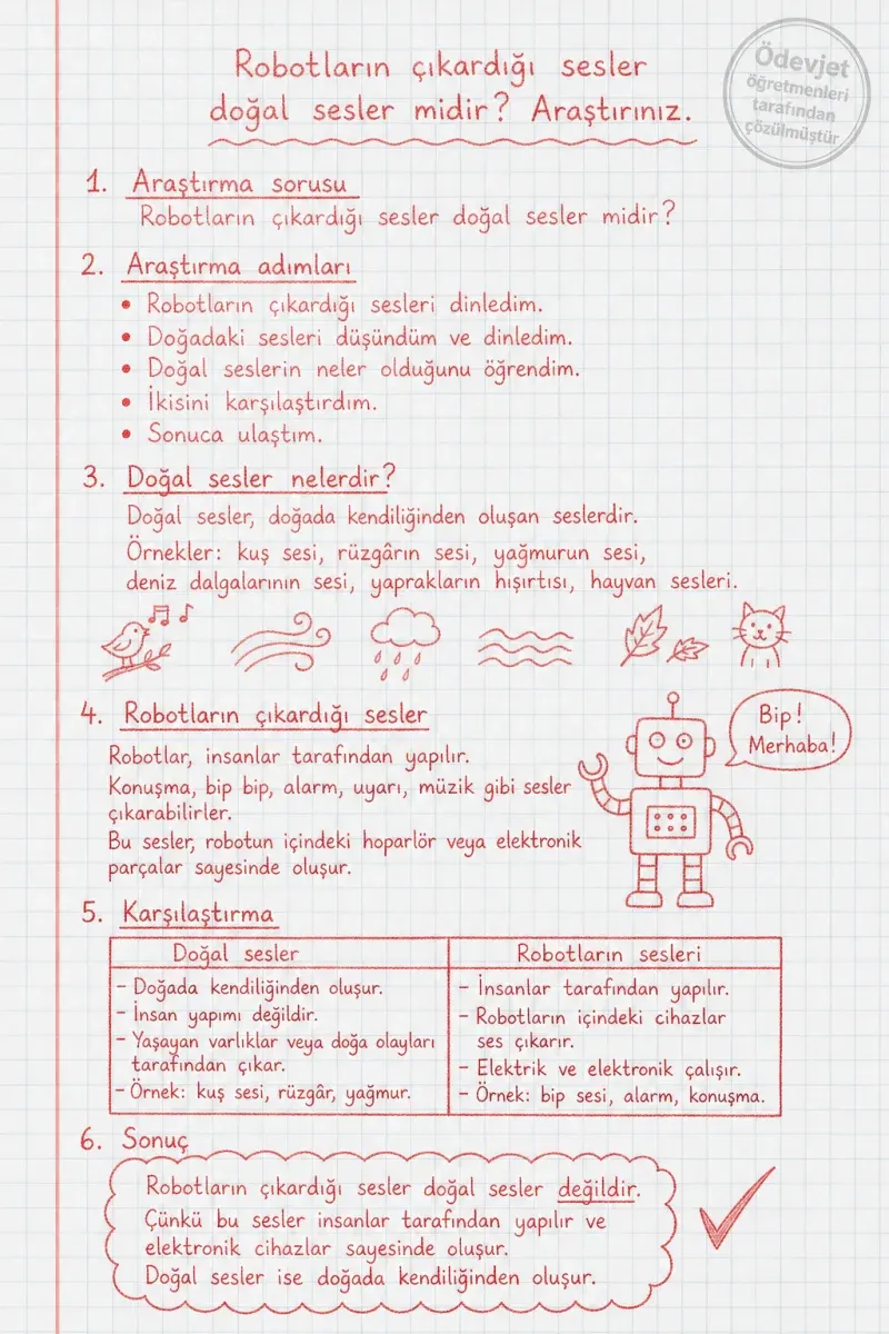 Robotların çıkardığı sesler doğal sesler midir? Araştırınız — çözüm